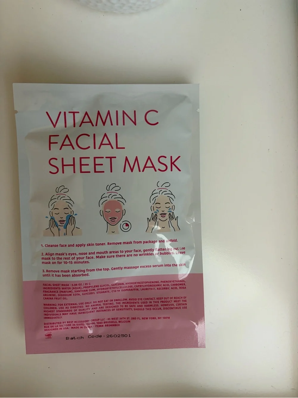 Vitamin C Facial Sheet Mask - Brighten & Tighten (Pink)